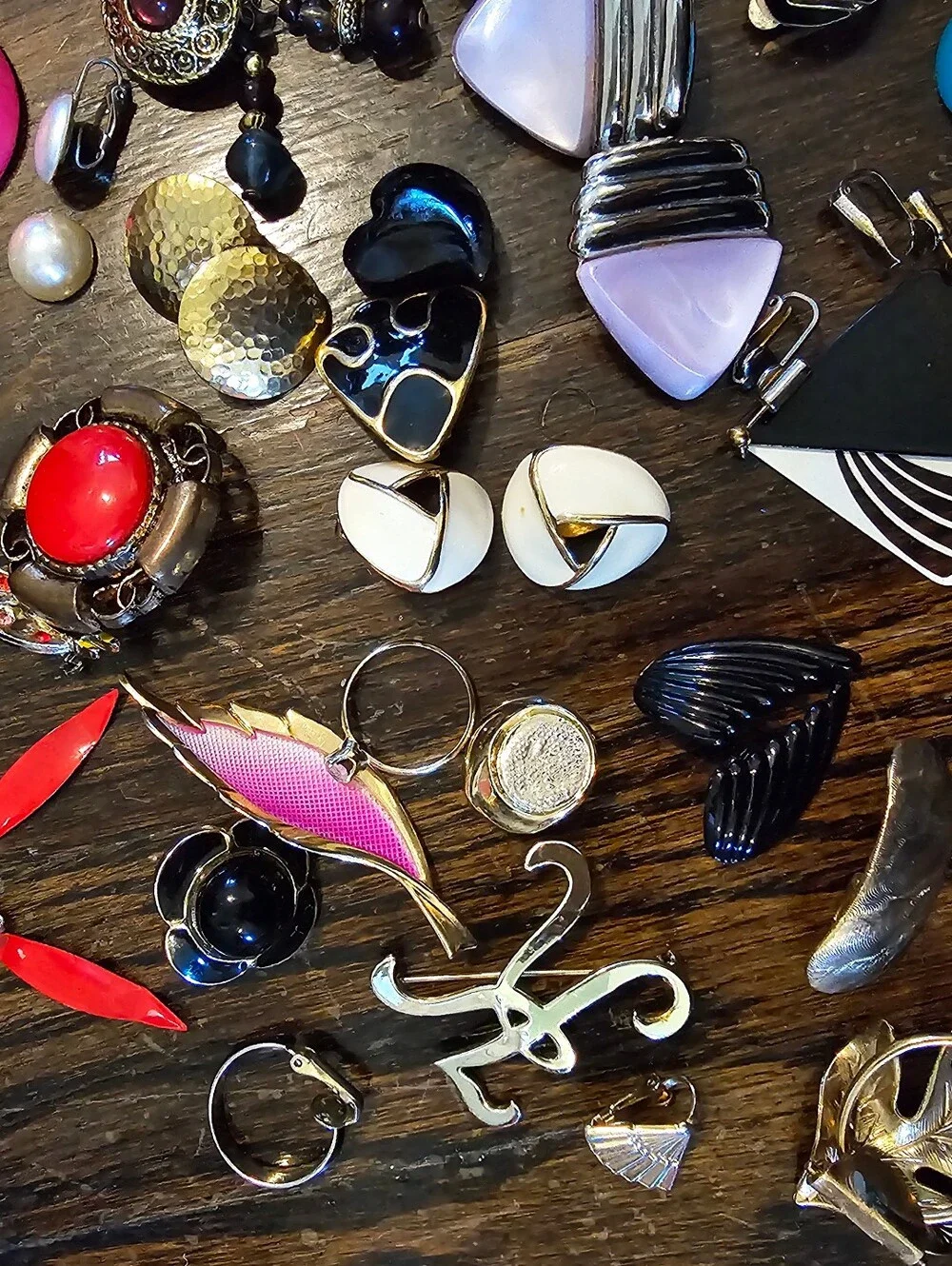 Mixed Vintage Clip-On Earrings And Brooches Lot - Bright Multi-Color